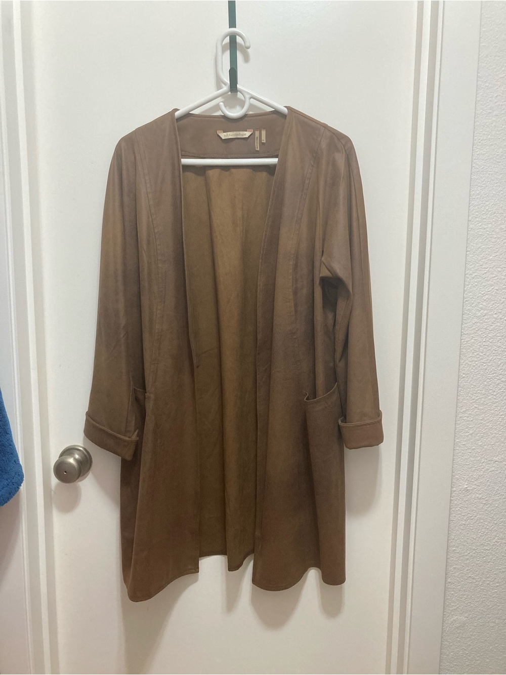 Dark Brown SoftSurroundings Faux Leather/Ultra Suede Jacket, Petite Large